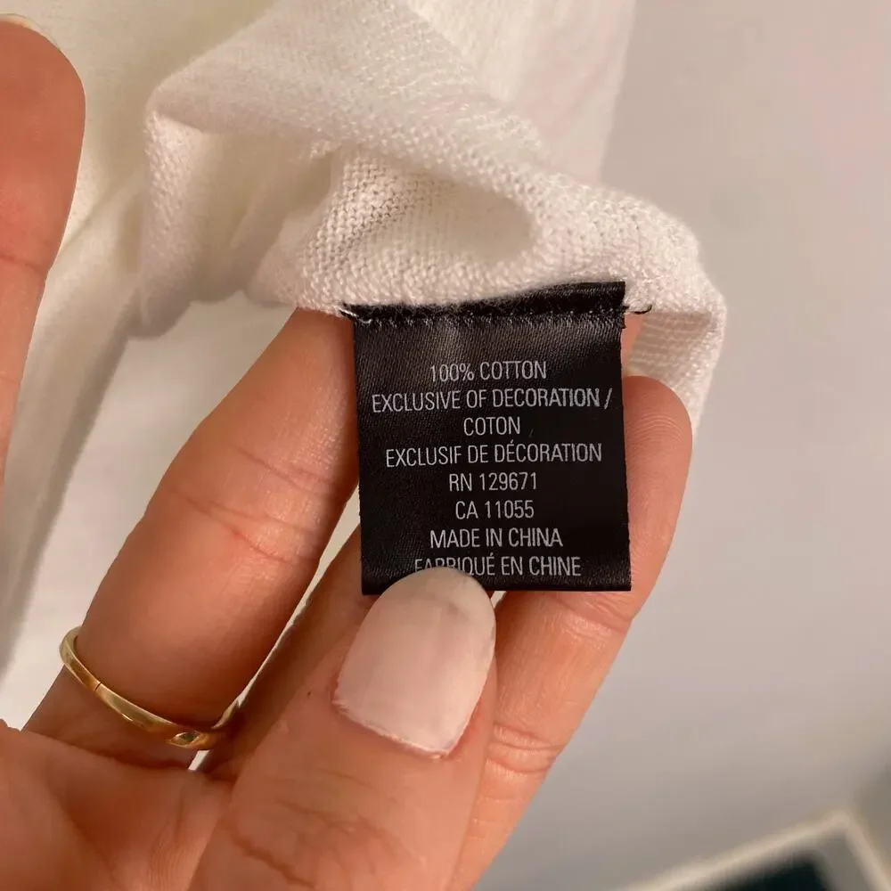 Skull Cashmere Embroidered Skull Graphic Cap Sleeve T-Shirt White Small - Picture 4 of 6